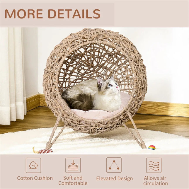 🐱 Wooden Cat House & Bed (Beige) – Cosy Enclosed Hideaway