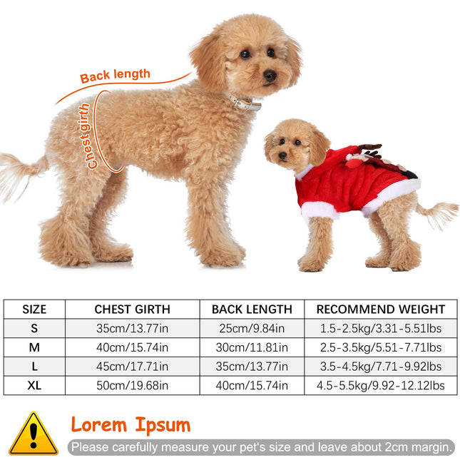 🐶🐱 Christmas Santa & Reindeer Antlers Costume – Warm Holiday Outfit for Small & Medium Dogs & Cats