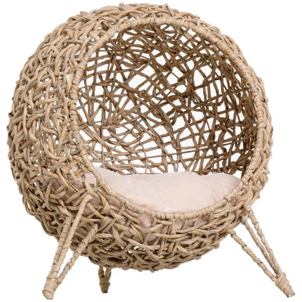🐱 Wooden Cat House & Bed (Beige) – Cosy Enclosed Hideaway