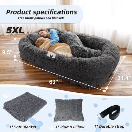 🐶 Human-Size Dog Bed – Oversized Washable Faux Fur Bed for You & Your Pet