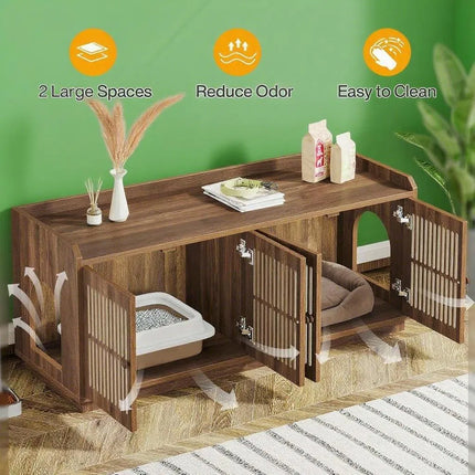 🐱 Cat Litter Box Enclosure – Wooden Hidden Litter Cabinet