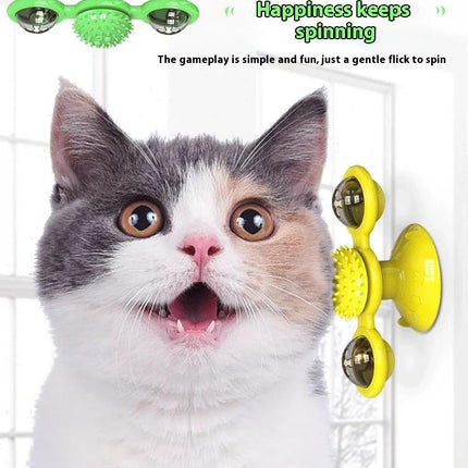 🐱 Interactive Windmill Cat Toy with LED Light Ball & Catnip – Suction Cup Indoor Play Set