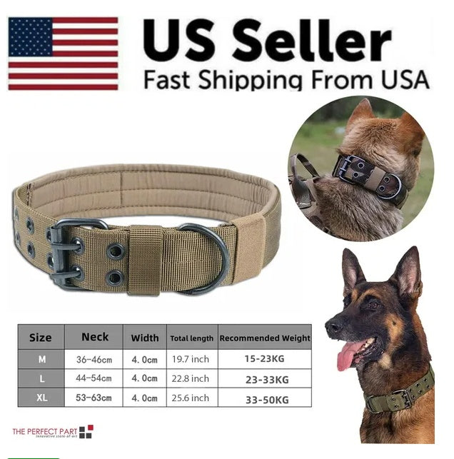 🐶 Wide Tactical Heavy Duty Nylon Large Dog Collar K9 Military With Metal Buckle