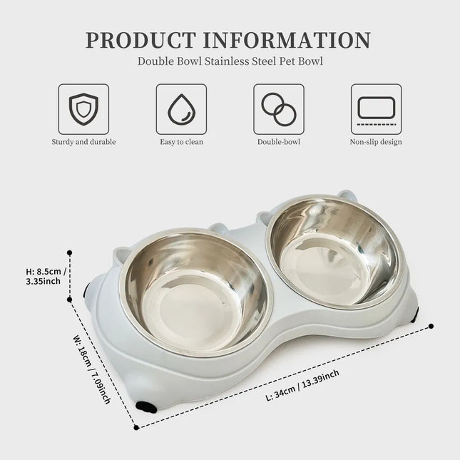 🐱🐶 Anti-Slip Double Cat Food Bowl – Stainless Steel Food & Water Set