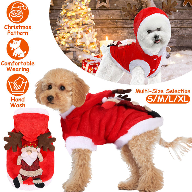 🐶🐱 Christmas Santa & Reindeer Antlers Costume – Warm Holiday Outfit for Small & Medium Dogs & Cats