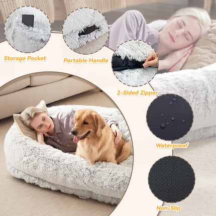 🐶 Human-Size Dog Bed – Oversized Washable Faux Fur Bed for You & Your Pet