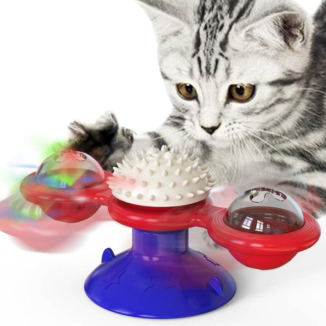 🐱 Interactive Windmill Cat Toy with LED Light Ball & Catnip – Suction Cup Indoor Play Set